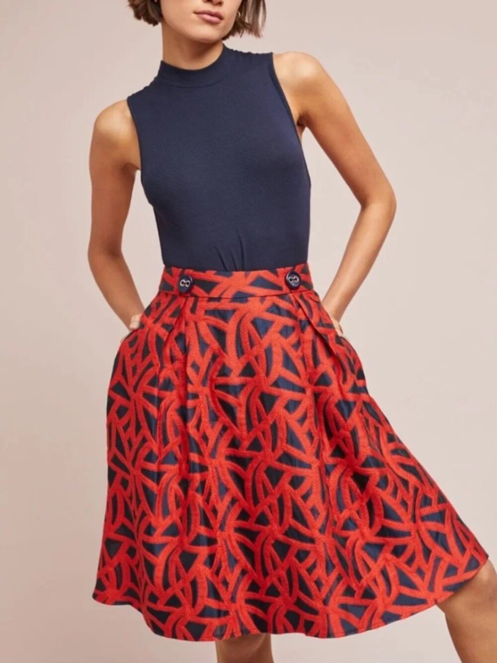EVA FRANCO Anthropologies Mariner A-line Pleated Skirt Sz 6 NWT Red Blue